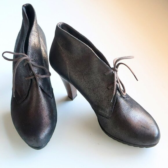 NEW Paul Green Shimmer Leather Lace Up High Heel Ankle Boots Booties Size 7.5 - Picture 10 of 16